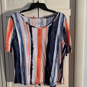 Cato Blue, Orange, White Striped Scoop Neck Short Sleeve T-Shirt